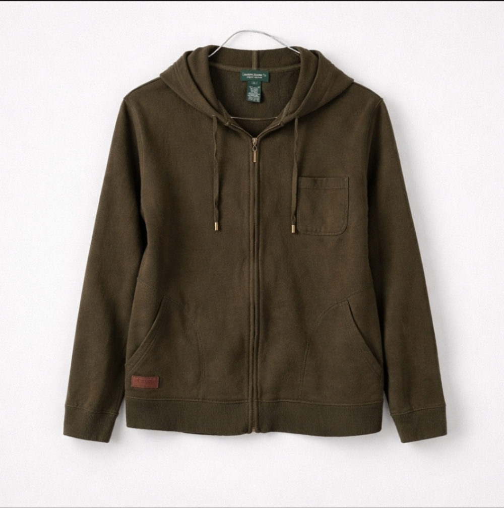Vintage Ralph Lauren Olive Green Men's Jacket Full-Zip Hoodie Size L - Picture 2 of 11